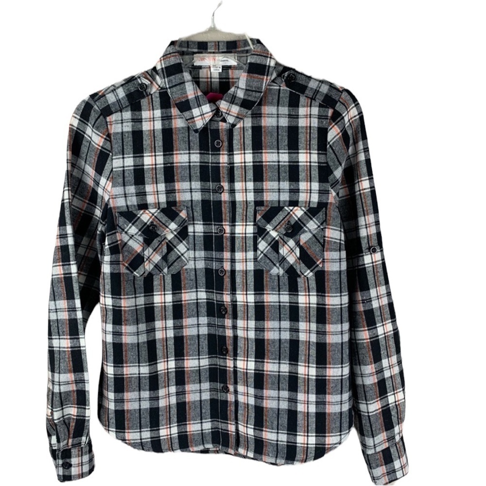 Love Tree Plaid Flannel Roll Tab Sleeve Shirt
